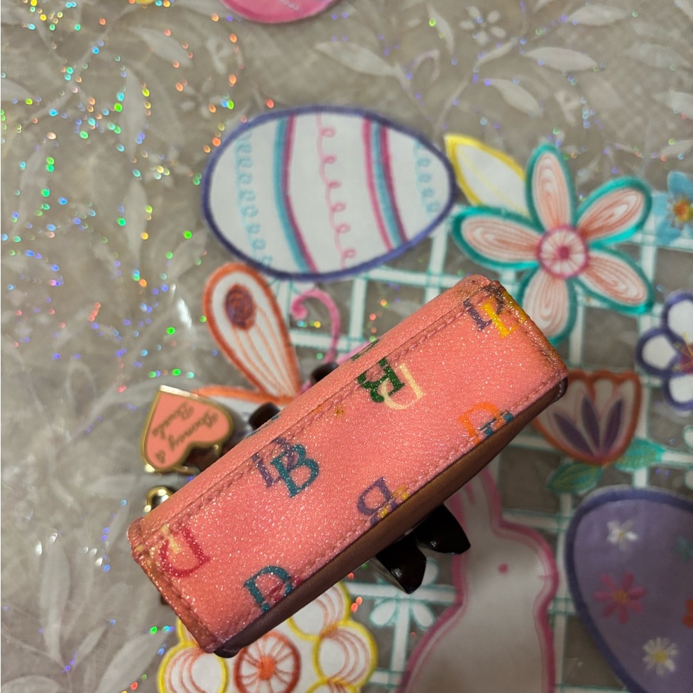 Vintage Dooney & Bourke Pink Multicolor Logo Zip Card Wallet - Picture 6 of 8